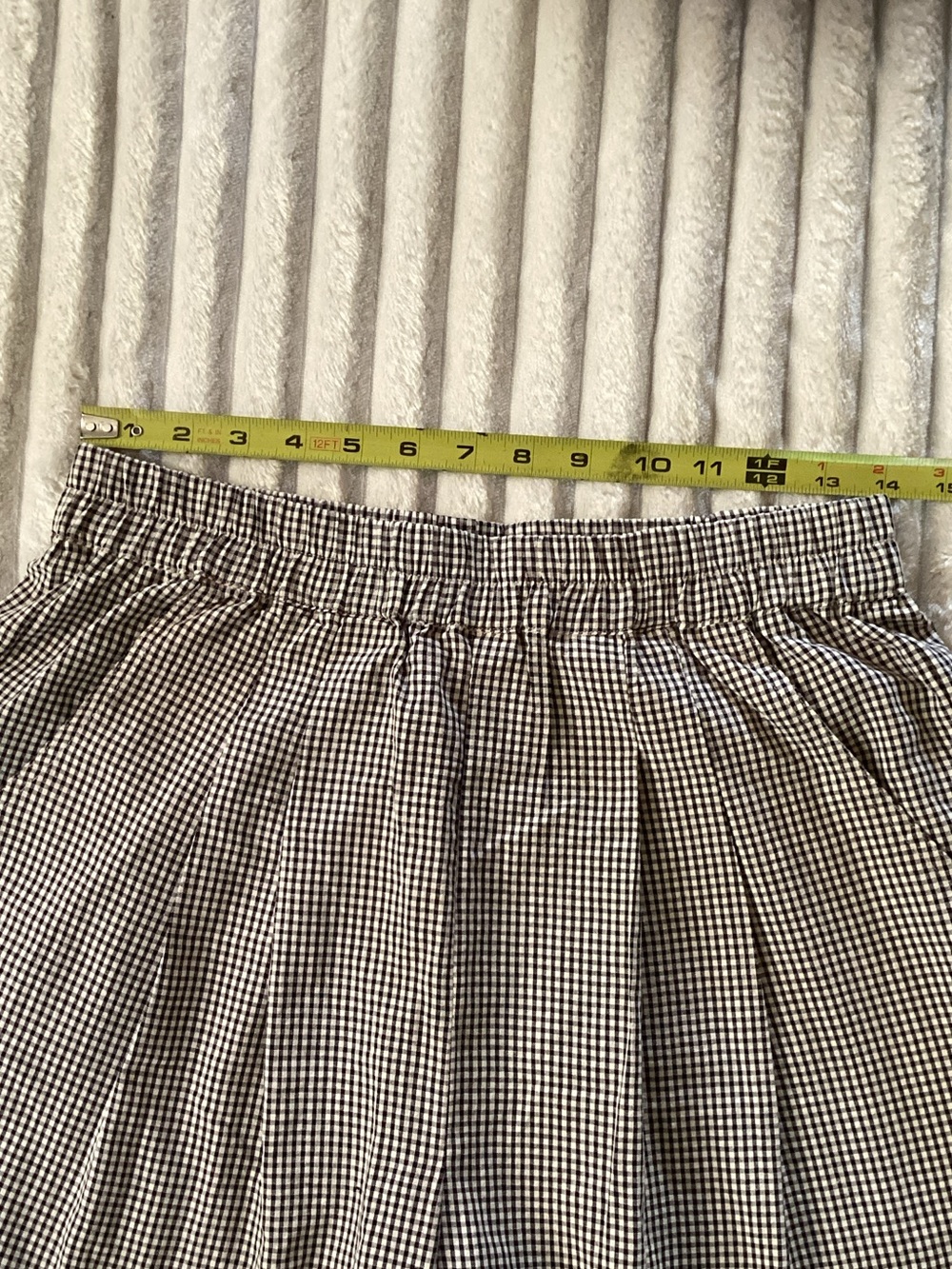 Topshop Beige-Grey Check Wide Leg Pull-On Pants